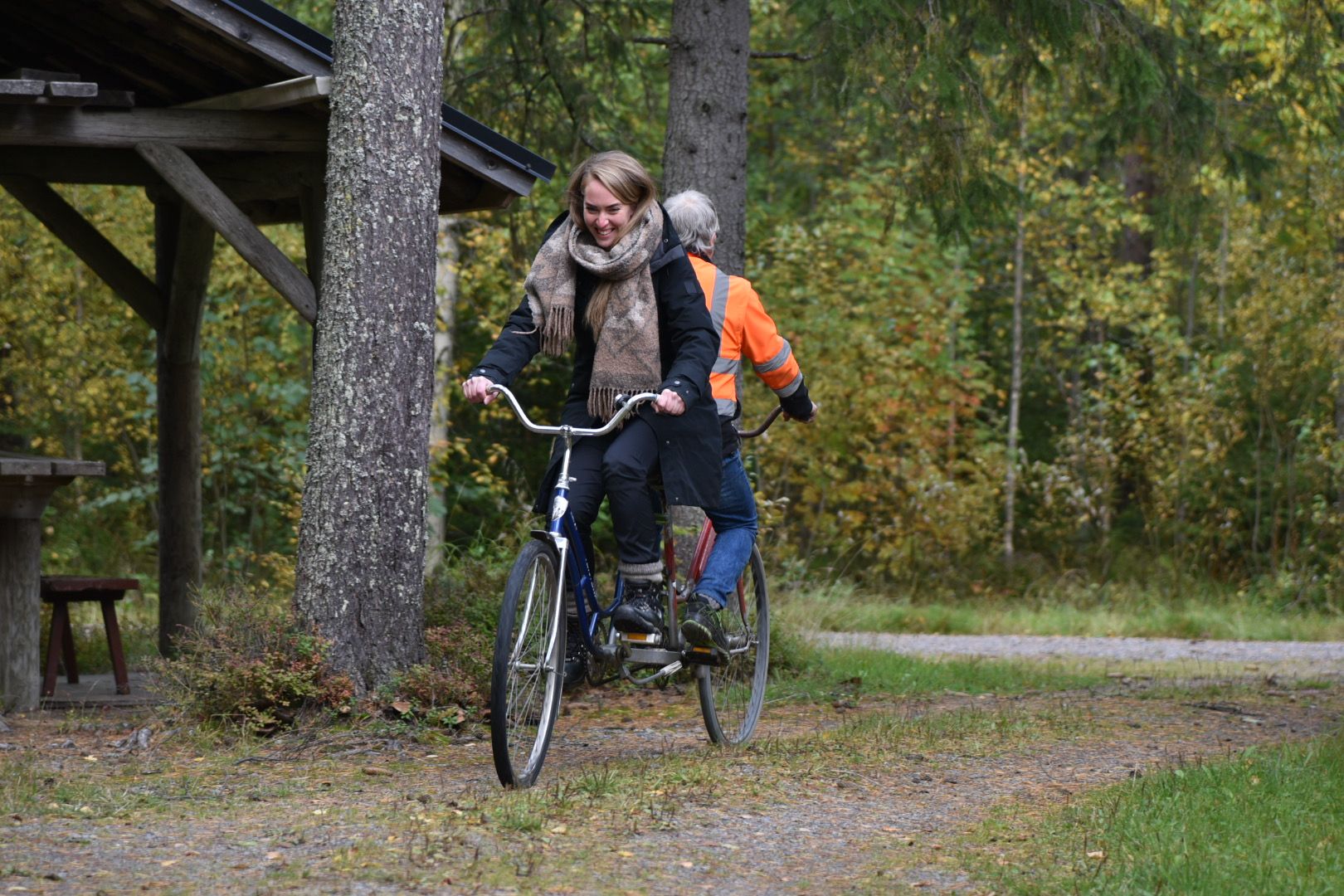 A bicycle with two handlebars pointing in different directions.