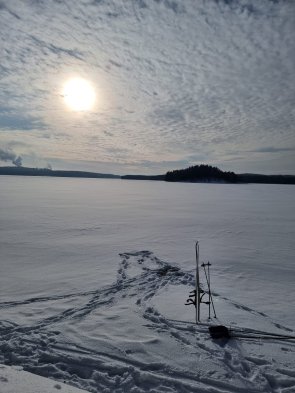 Backcountry skis on ice.